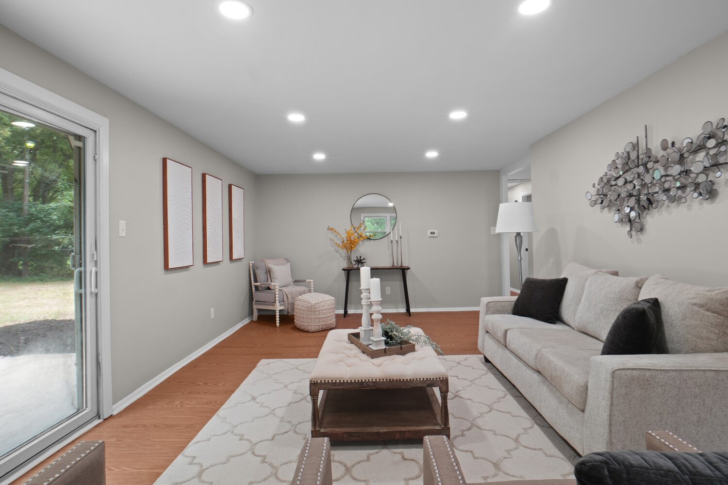 Living room with slider to the deck